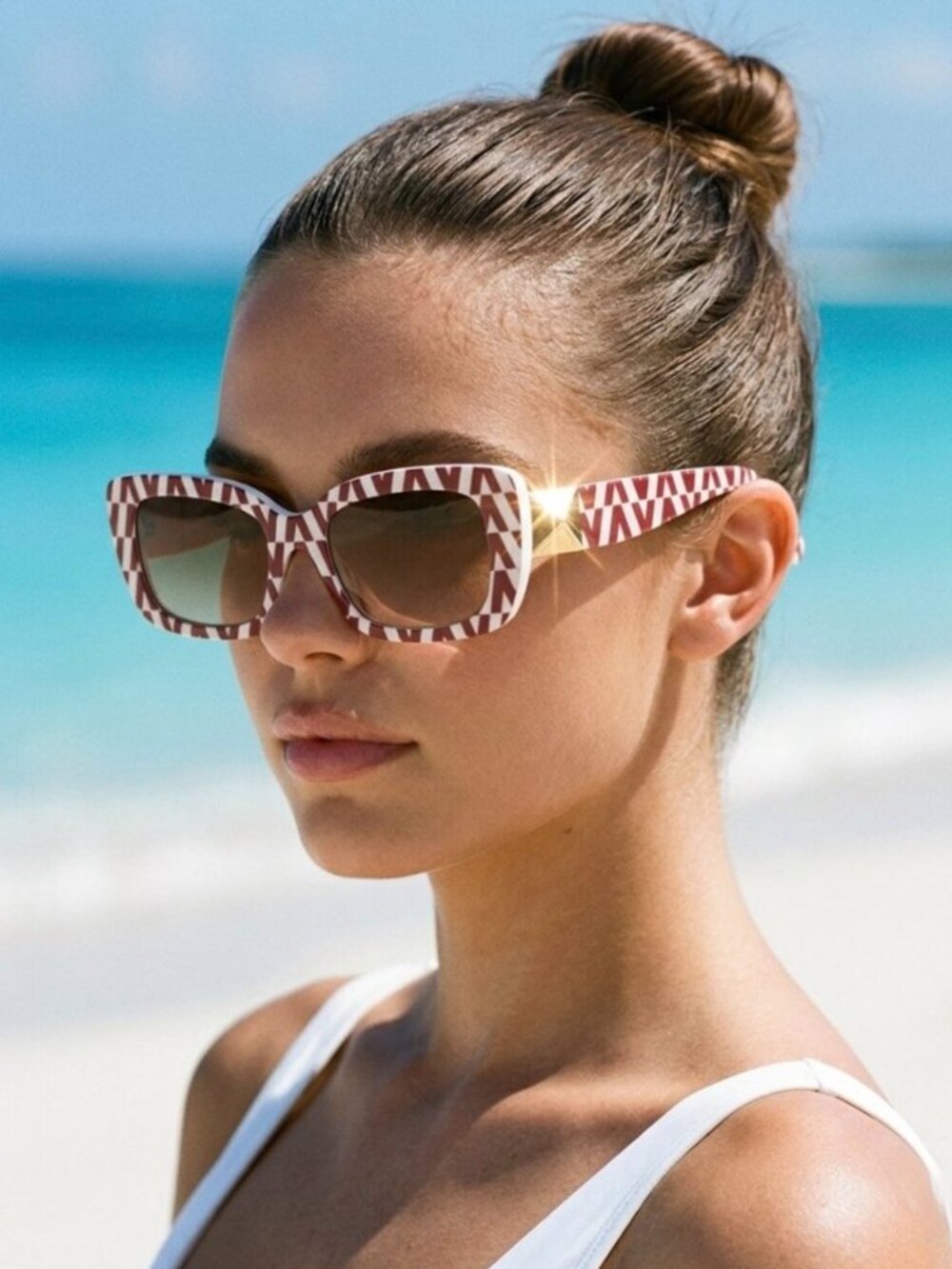Valentino V-Logo Signature Rockstud Sunglasses in Bordeaux / White - NIB